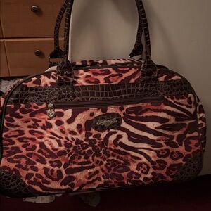 Kathy Van Zeeland Animal Print Travel Bag with Dark Brown Trim